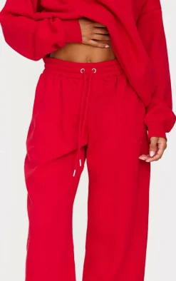 Dark Red Embroidered Straight Leg Sweatpants
