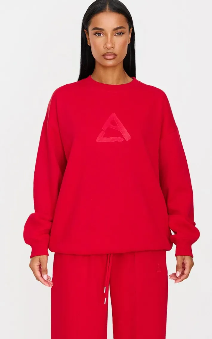 Dark Red Embroidered Sweatshirt