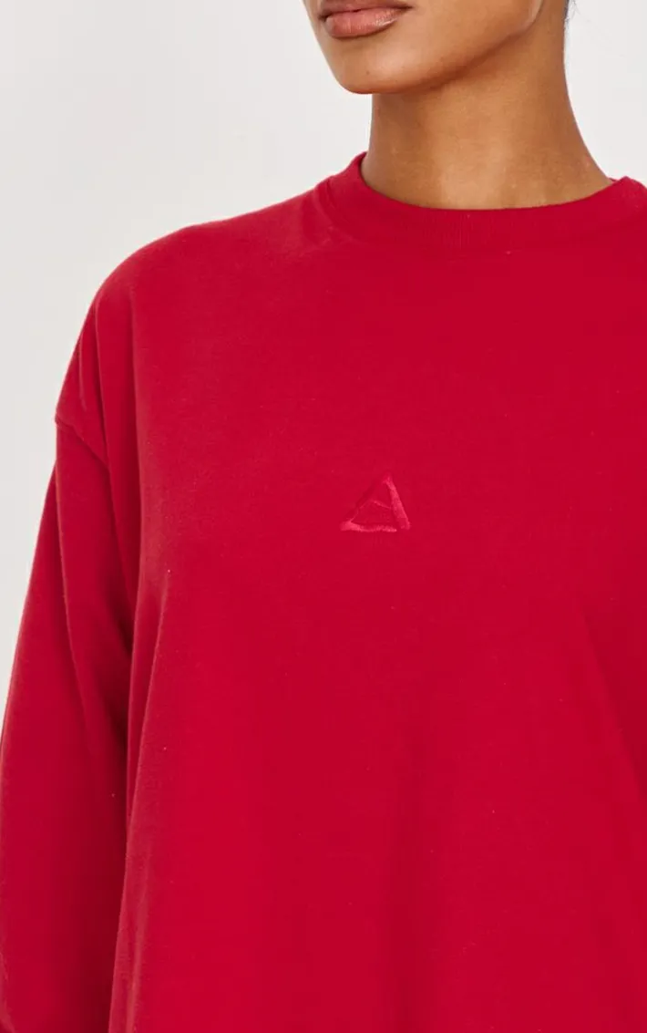 Dark Red Embroidered Sweatshirt