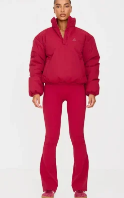 Dark Red High Neck Cropped Puffer Jacket