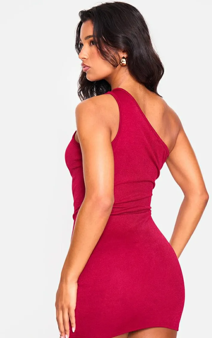 Dark Red One Shoulder Cut Out Strap Detail Bodycon Dress