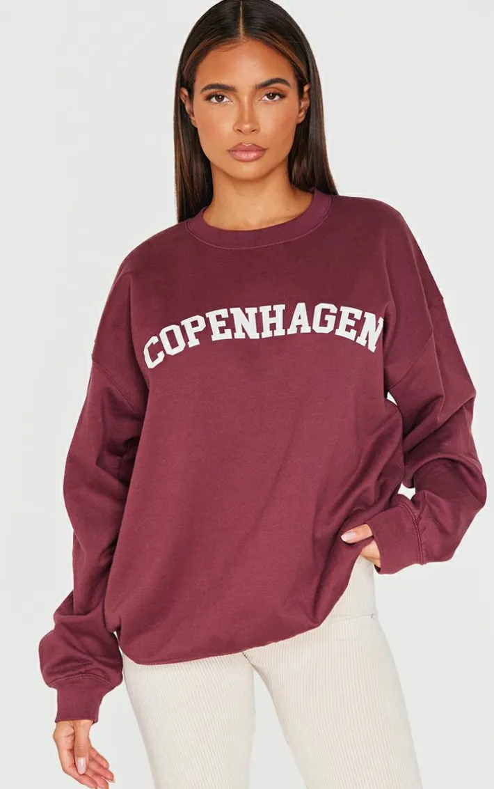 Dark Red Printed Oversized Copenhagen Sweatshirt