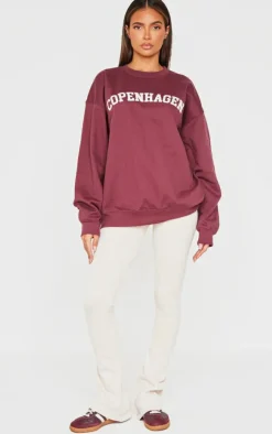 Dark Red Printed Oversized Copenhagen Sweatshirt