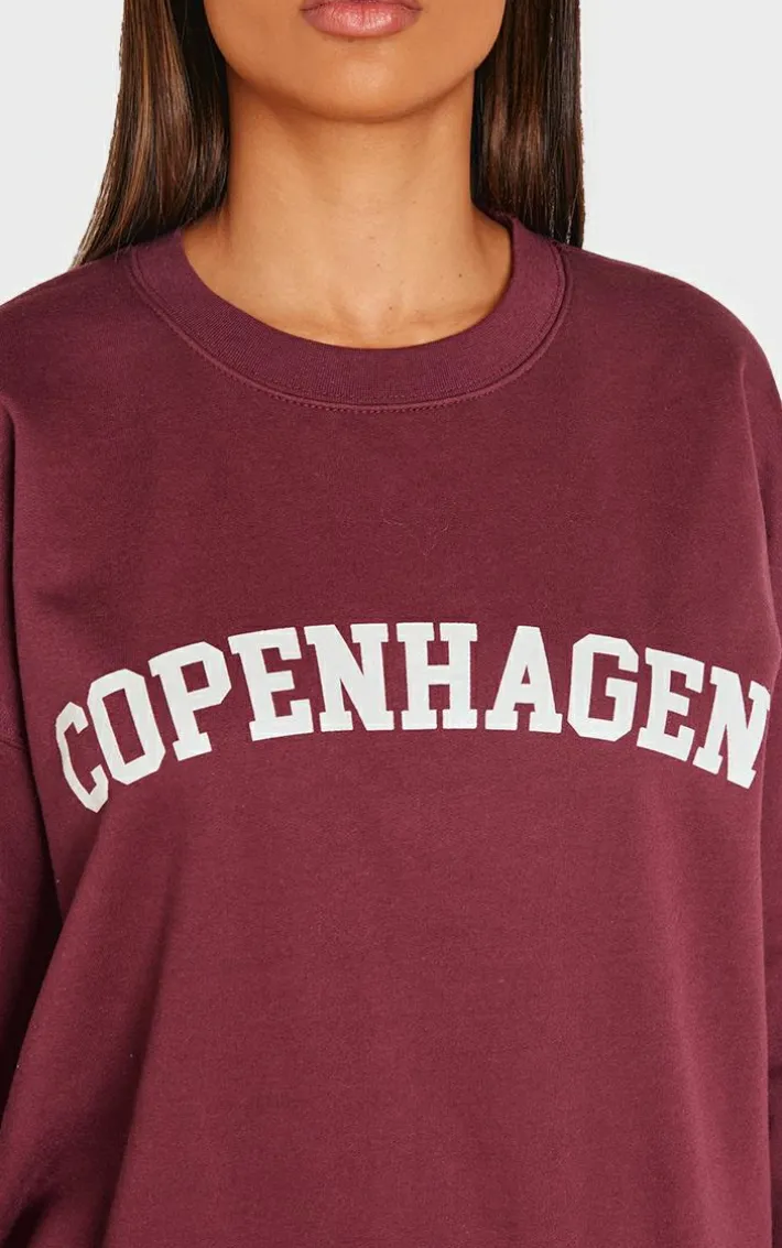 Dark Red Printed Oversized Copenhagen Sweatshirt