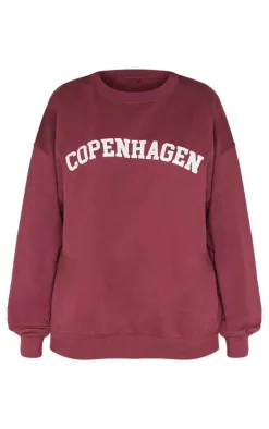 Dark Red Printed Oversized Copenhagen Sweatshirt