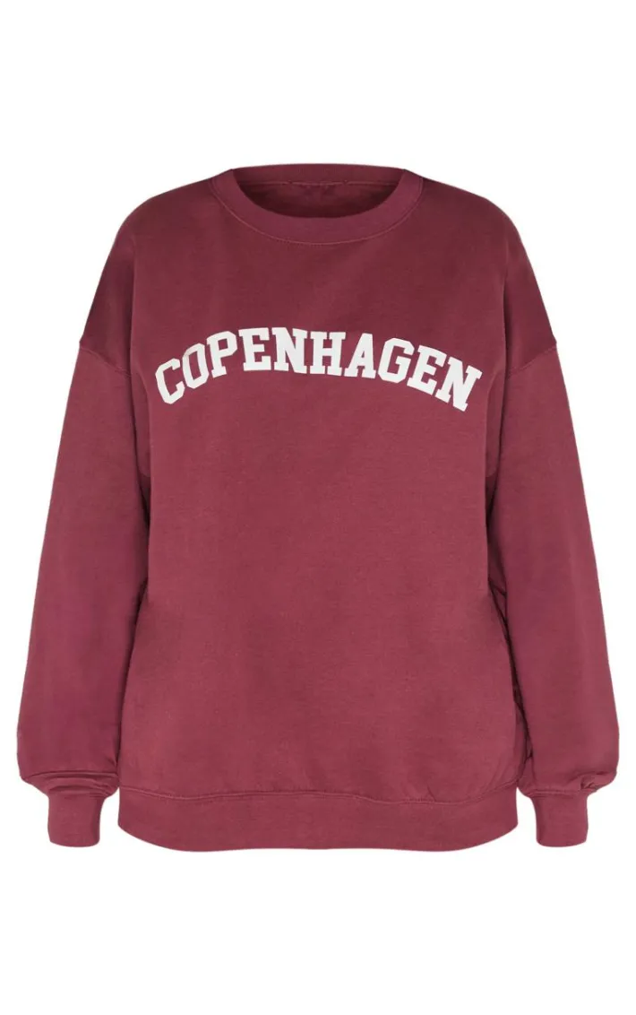 Dark Red Printed Oversized Copenhagen Sweatshirt
