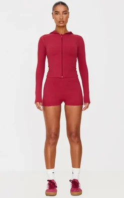 Dark Red Sculpt Hooded Gym Jacket