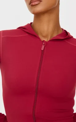 Dark Red Sculpt Hooded Gym Jacket