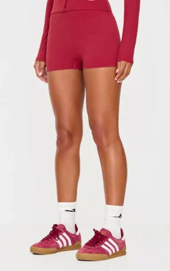 Dark Red Sculpt Ruched Bum Booty Shorts