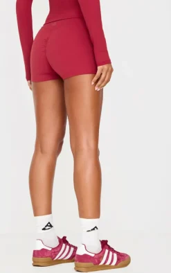 Dark Red Sculpt Ruched Bum Booty Shorts