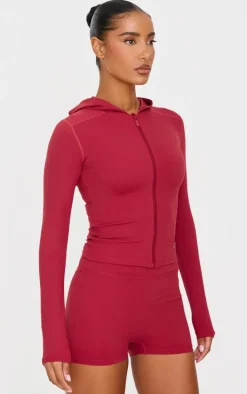 Dark Red Sculpt Ruched Bum Booty Shorts