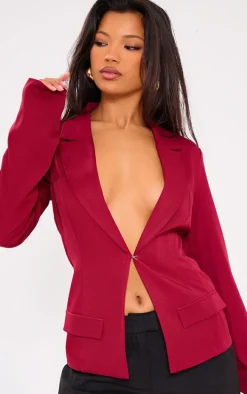 Dark Red Woven Tailored Fit Blazer