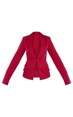 Dark Red Woven Tailored Fit Blazer