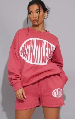 Dark Rose Prettylittlething Printed Sweat Short