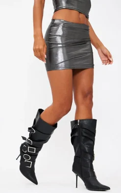 Dark Silver Metallic Micro Mini Skirt