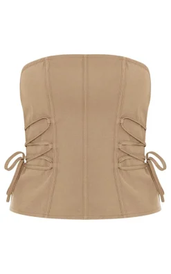 Dark Stone Woven Lace Up Side Strap Detail Bandeau Corset