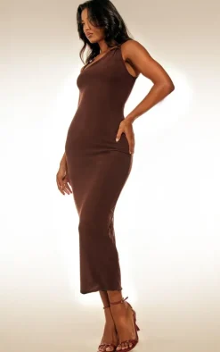 Dark Taupe Lined Mesh Asymmetrical Knotted Midaxi Dress