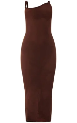 Dark Taupe Lined Mesh Asymmetrical Knotted Midaxi Dress