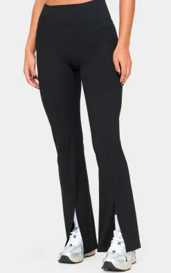 Deep Black Sculpt Pintuck Detail Straight Leg Yoga Pants