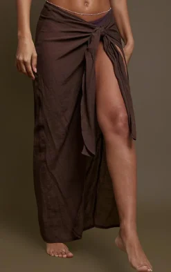 Deep Brown Linen Look Beach Sarong