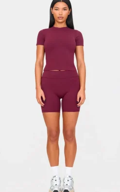 Deep Burgundy Sculpt High Waist Gym Shorts