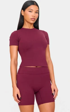 Deep Burgundy Sculpt High Waist Gym Shorts