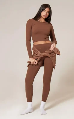 Deep Mocha Snatched Sculpt Long Sleeve Crop Top
