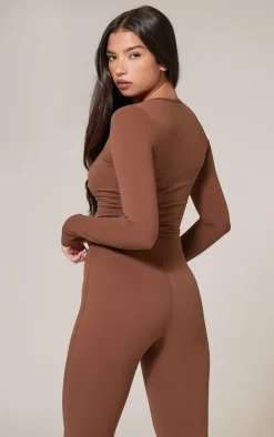 Deep Mocha Snatched Sculpt Long Sleeve Crop Top
