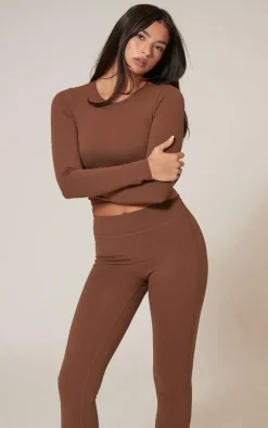 Deep Mocha Snatched Sculpt Long Sleeve Crop Top