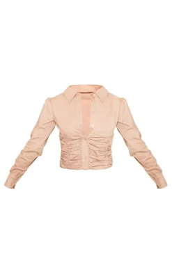 Deep Stone Ruched Front Cropped Shirt