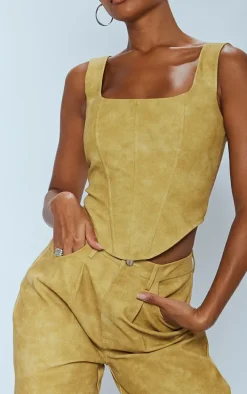 Deep Stone Washed Faux Leather Boned Corset