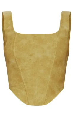 Deep Stone Washed Faux Leather Boned Corset