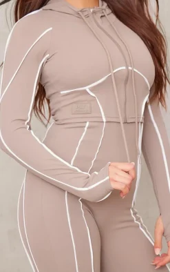 Deep Taupe Sculpt Contrast Seam Crop Gym Jacket