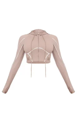 Deep Taupe Sculpt Contrast Seam Crop Gym Jacket