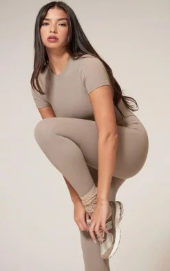 Deep Taupe Sculpt Short Sleeved Unitard