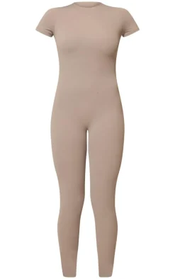 Deep Taupe Sculpt Short Sleeved Unitard