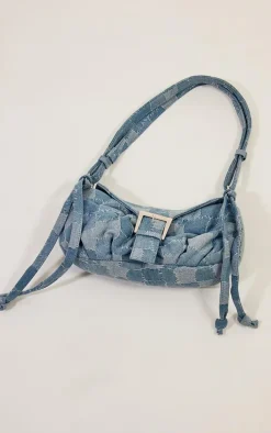 Denim Distressed Patchwork Buckle Shoulder Bag