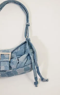 Denim Distressed Patchwork Buckle Shoulder Bag