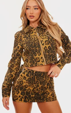 Denim Leopard Print Micro Mini Skirt