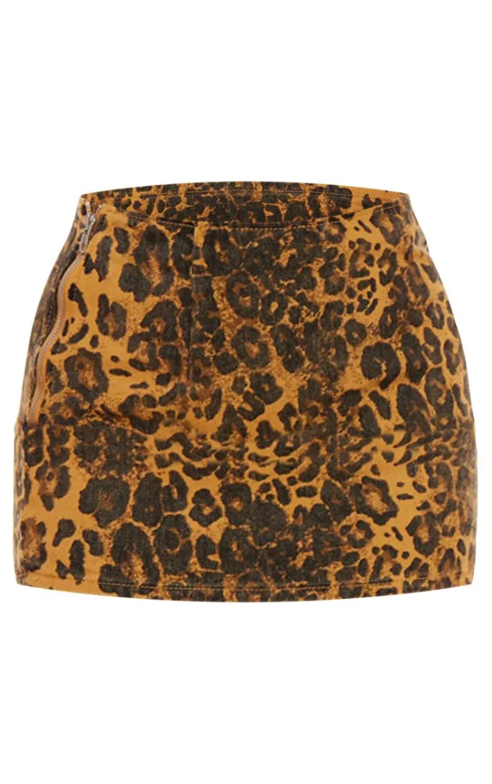 Denim Leopard Print Micro Mini Skirt