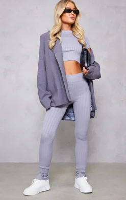 Dove Grey Wide Structured Snatched Rib Short Sleeve Top