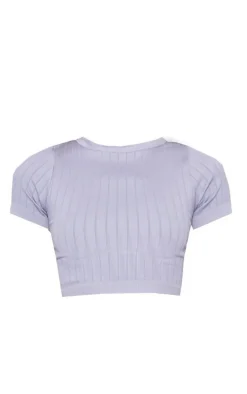 Dove Grey Wide Structured Snatched Rib Short Sleeve Top