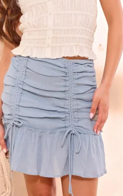 Dusty Blue Cheesecloth Ruched Front Mini Skirt