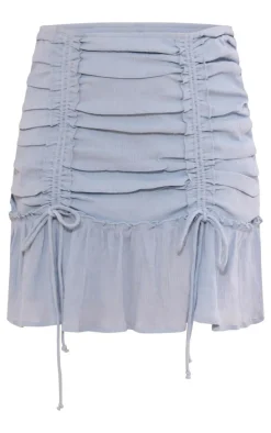 Dusty Blue Cheesecloth Ruched Front Mini Skirt