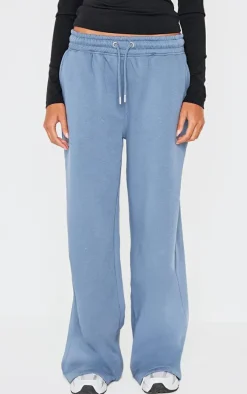 Dusty Blue Drawcord Wide Leg Sweatpants