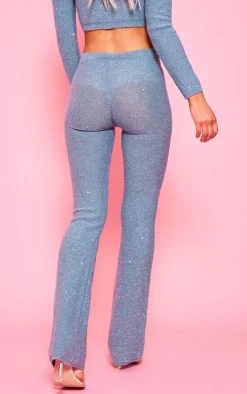 Dusty Blue Glitter Knit Flared Pants