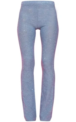 Dusty Blue Glitter Knit Flared Pants