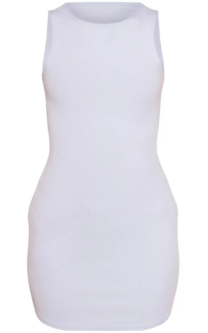 Dusty Blue Soft Rib Cut Out Tie Back Bodycon Dress