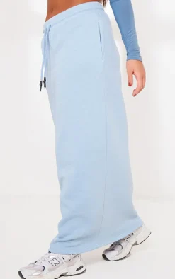 Dusty Blue Sweat Drawstring Midi Skirt