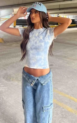 Dusty Blue Washed Rib Open Back T Shirt